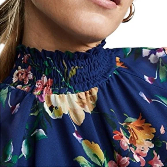 NWOT Yumi Kim Class Act Mini Dress Navy Floral Print Long Sleeve Smocked- XL - Picture 4 of 10